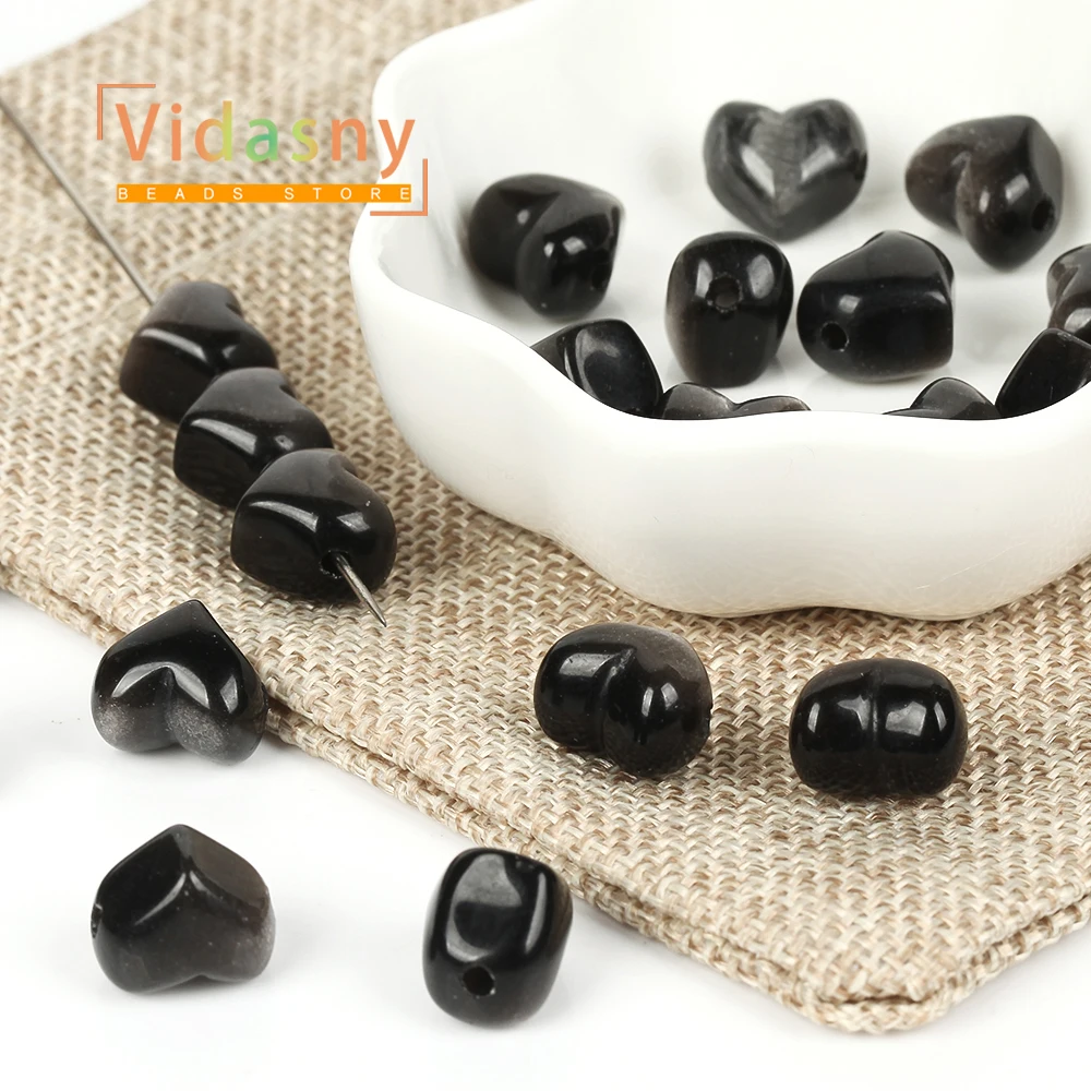 5 Stück Naturstein Silberner Obsidian Pfirsichherz-Form Lose Abstandsperlen für Schmuckherstellung DIY Armband Halskette Ohrringe – Detail 6