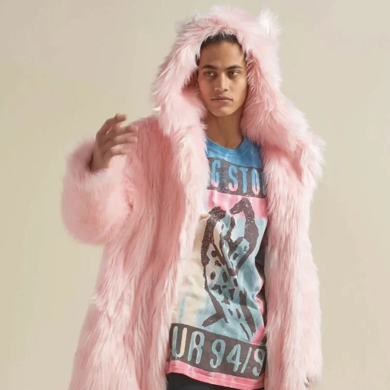 

Мужской меховой плащ большого размера, однотонная меховая куртка с капюшоном и рисунком кроличьих ушей