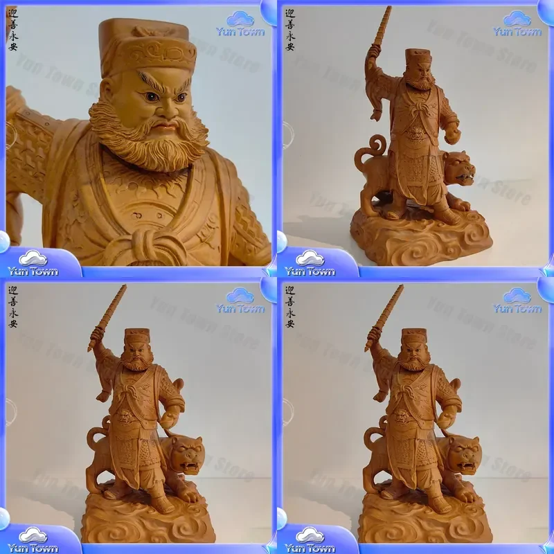 Zhao Gongming Camphor Wood Carving Buddha Statue for Home Decoration Religious Ornament for Living Room Bedroom Altar Display