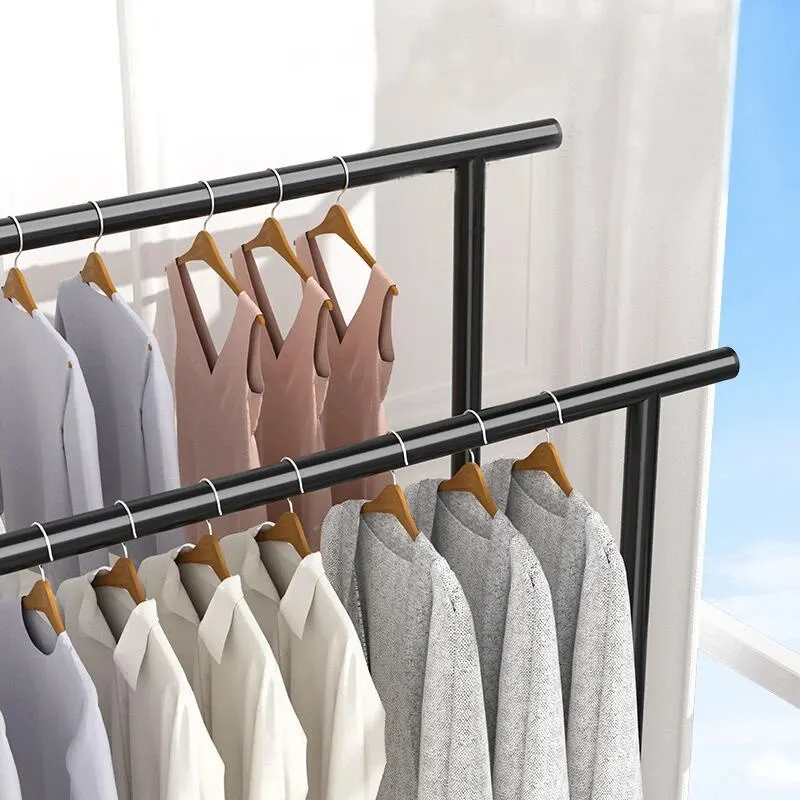 Multifunctional Double-deck Simple Clothes Hanger With Universal Wheels Bedroom Storage Wardrobe Coat Rack Home Sorting