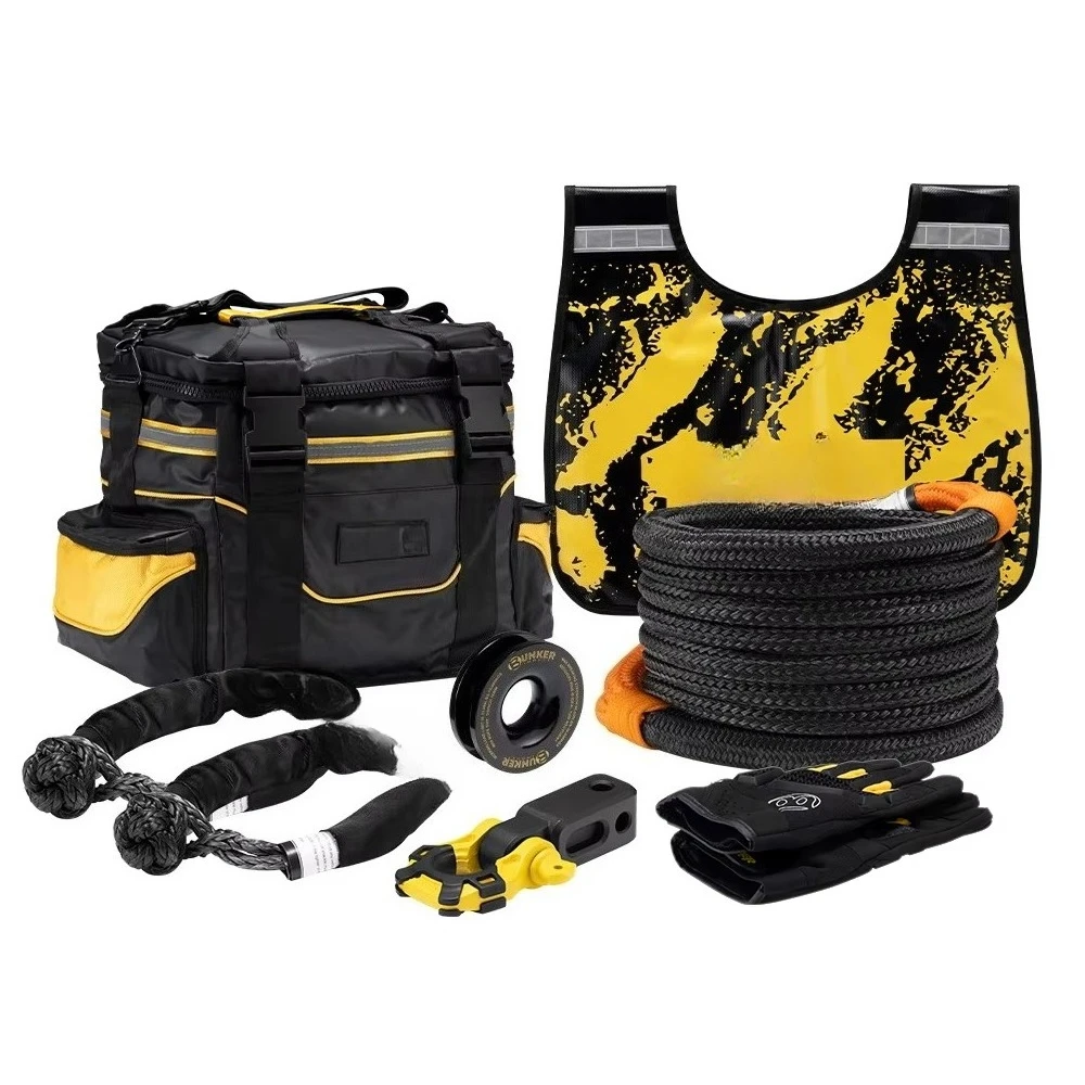 8PCS 4x4 Offroad Recovery Kit, Heavy Snatch Strap Shackles Snatch Block & Winch Dampener with Carry Bag