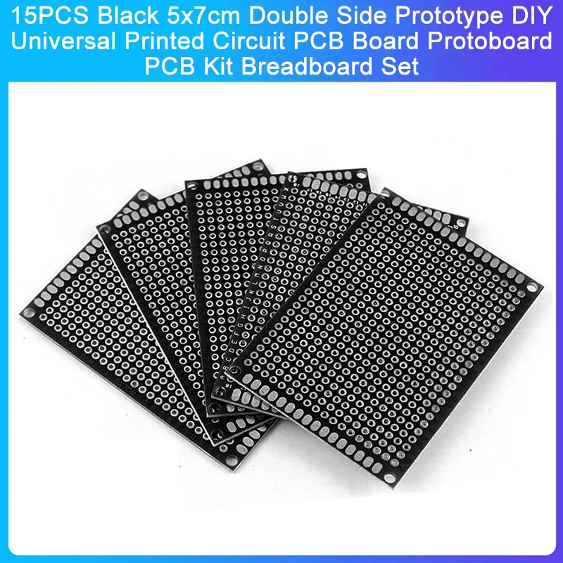 15PCS Black 5x7cm Double Side Prototype DIY Universal Printed Circuit PCB Board Protoboard PCB Kit Breadboard Set