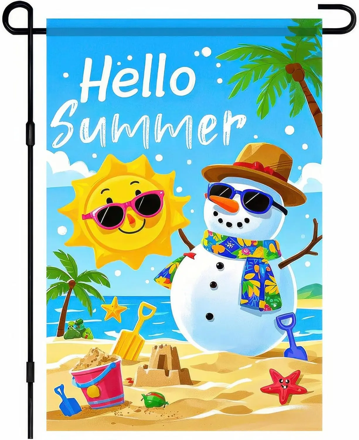 Welcome Summer Garden Flag Sunglasses Snowman on Beach Hawaii Seaside Sunshine Decor Seasonal Outdoor Welcome Yard Flag 12 x SSL