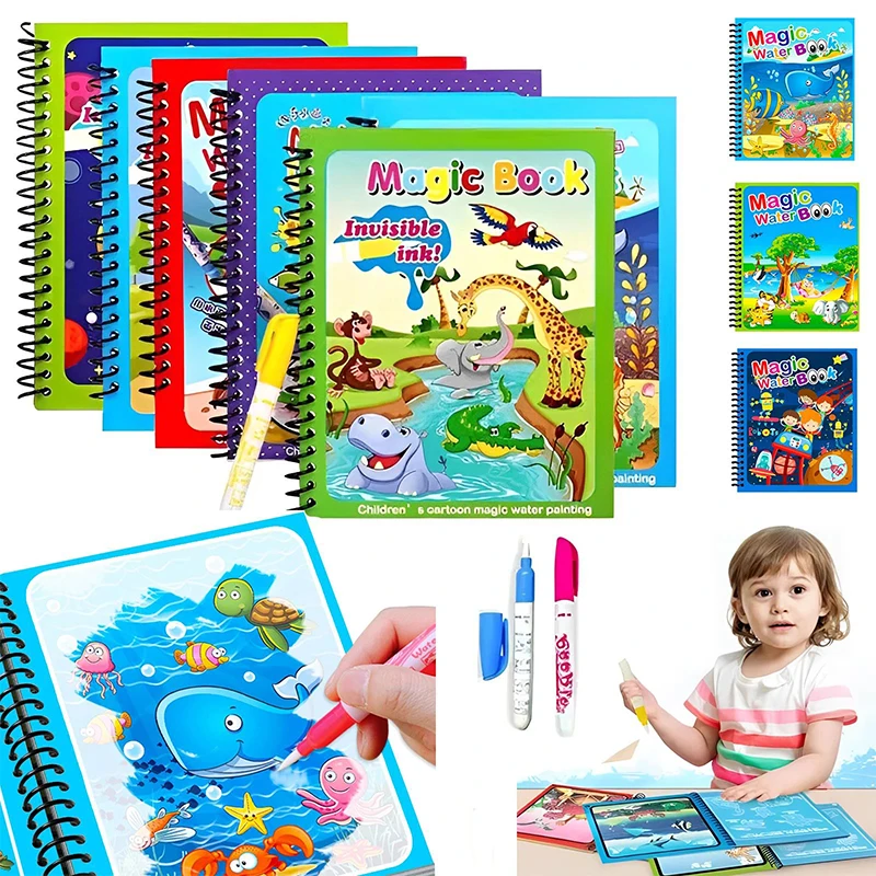 Magical Book Water Drawing Montessori Toys Reusable Coloring Book Magic Water Drawing Book Sensory Early Education for Children