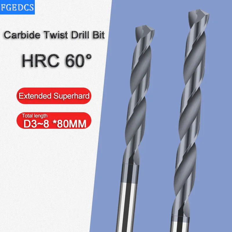 CNC Carbide Drill 80mm Long Length Tungsten Steel Twists Drill Bit For Stainless Steel Metal Aluminum Copper  hard 1PCS 3mm-8mm