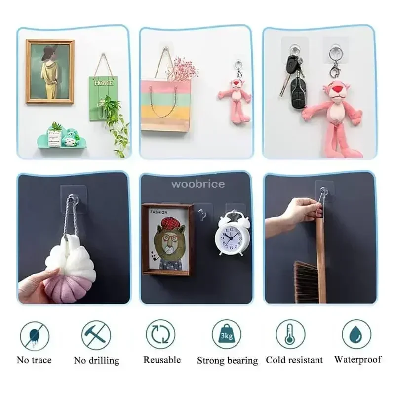 50/10pcs Self-adhesive Wall Hooks for Photo Frame Clock Strong Adhesive Transparent Nails Wall Hook Hangers Hanging Nail Holders image 6