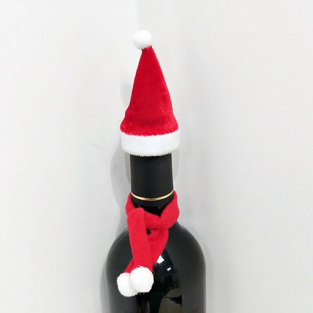 

20 Pcs Christmas Hat Bottle Cover Scarf Set Christmas For Bottle for Xmas Party nament Holiday Decor Festive Gift Idea