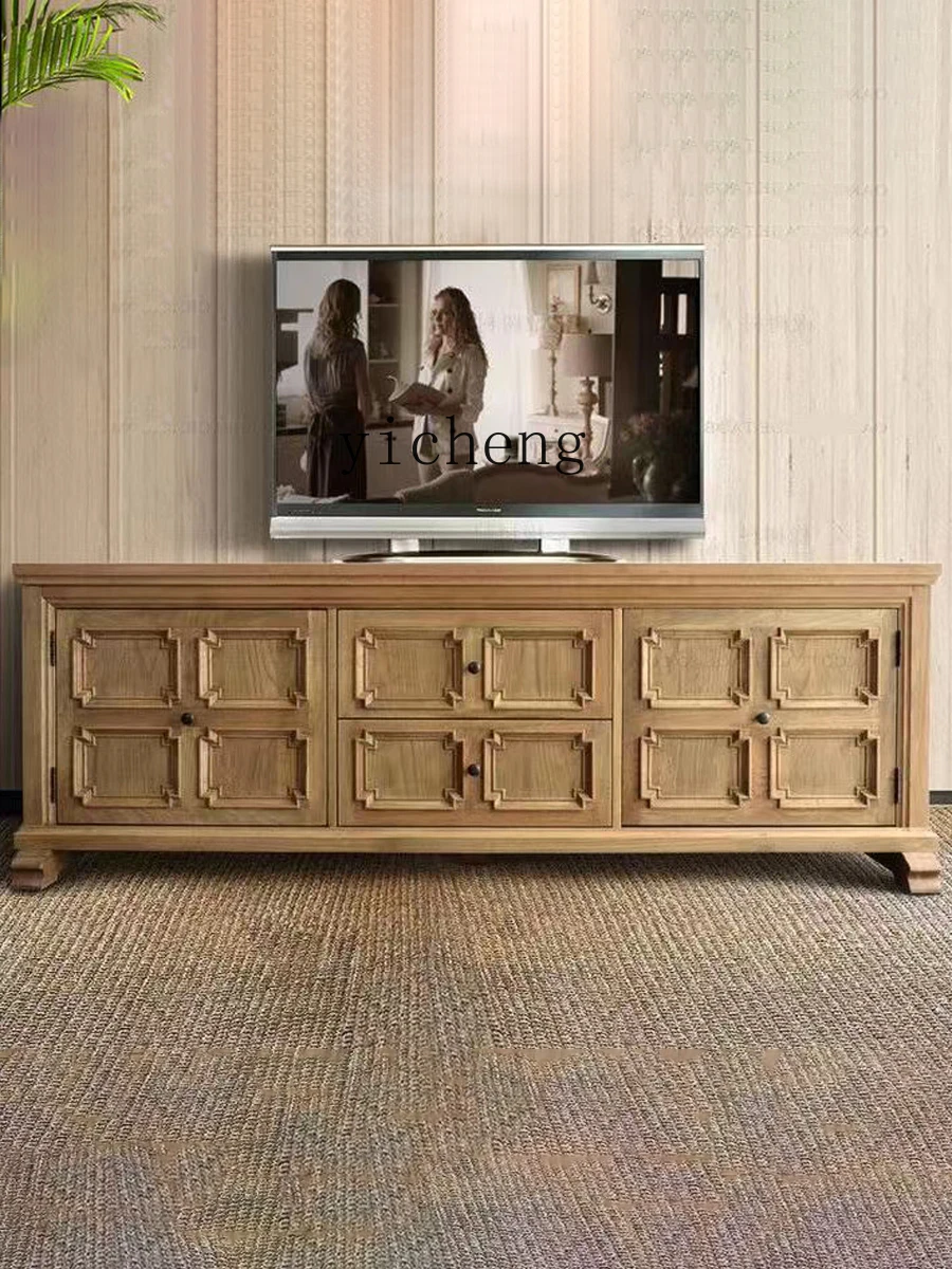 

ZYA Country Solid Wood TV Cabinet Small Apartment Living Room Vintage Natural Wood Entryway Sideboard Home Use