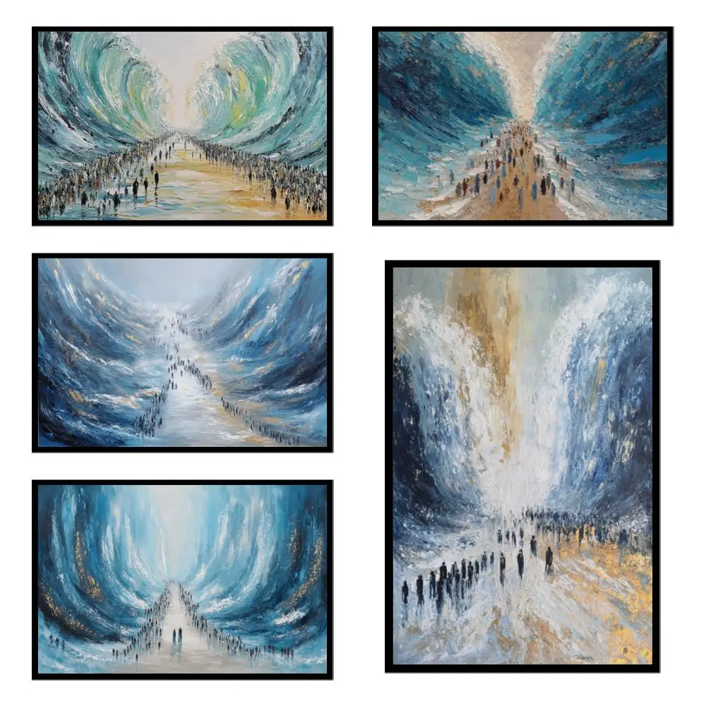 Arte de pared judío, lienzo abstracto de milagro del Mar Rojo, impresión HD, escena de Jerusalén, pintura judaica para decoración contemporánea para sala de estar