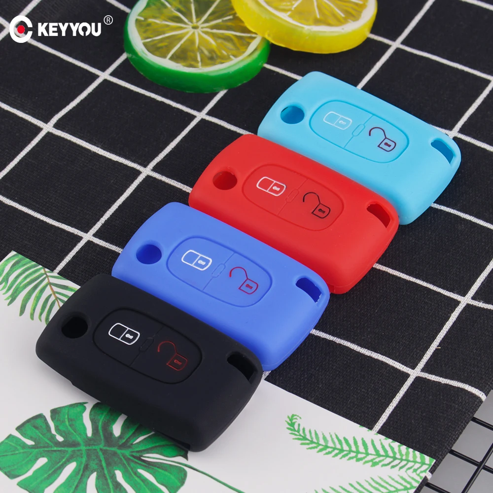 KEYYOU 2 Buttons Silicone Remote Key Case Protect Cover For Peugeot 107 207 307 307S 308 407 607 For Citroen C2 C3 C4 C5 C6 C8