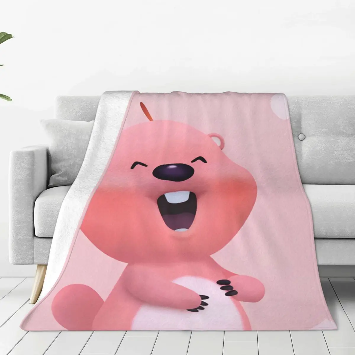 Zanmang Loopy Laugh Cartoon Fuzzy Blanket Cute Kawaii Vintage Throw Blankets for Home Hotel Sofa 125*100cm Plush Thin Quilt