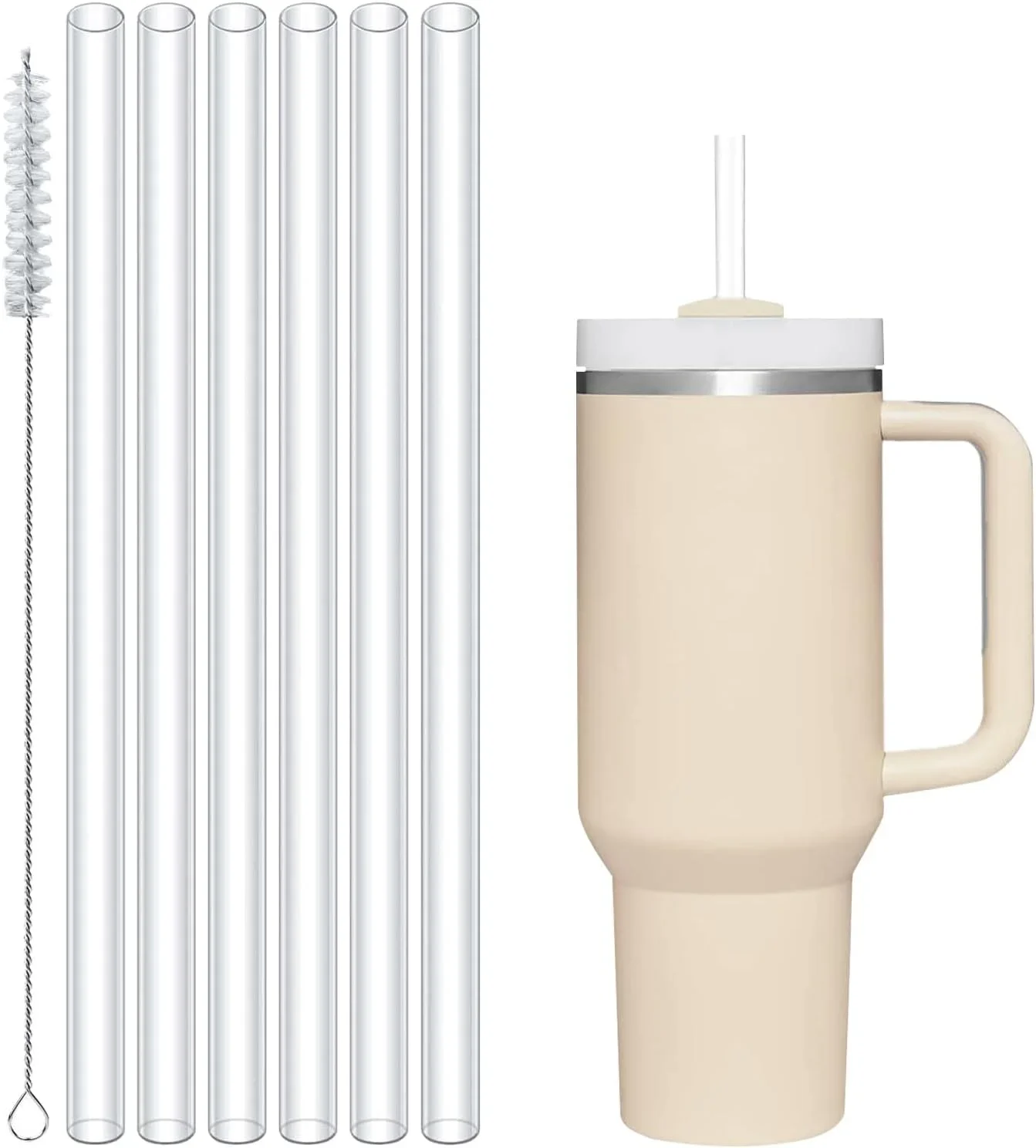 

6/12Pcs Clear Straws Compatible Adventure 40z Travel Tumber,Tritan Long Straws with Cleaning Brush, 3PCS Straw Covers Dishcloth