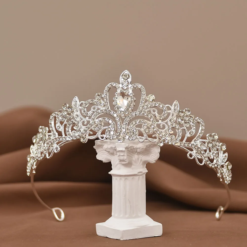 Colore argento corona da sposa e accessori per capelli diadema di cristallo di strass per accessori per abiti da sposa da ragazza regalo di