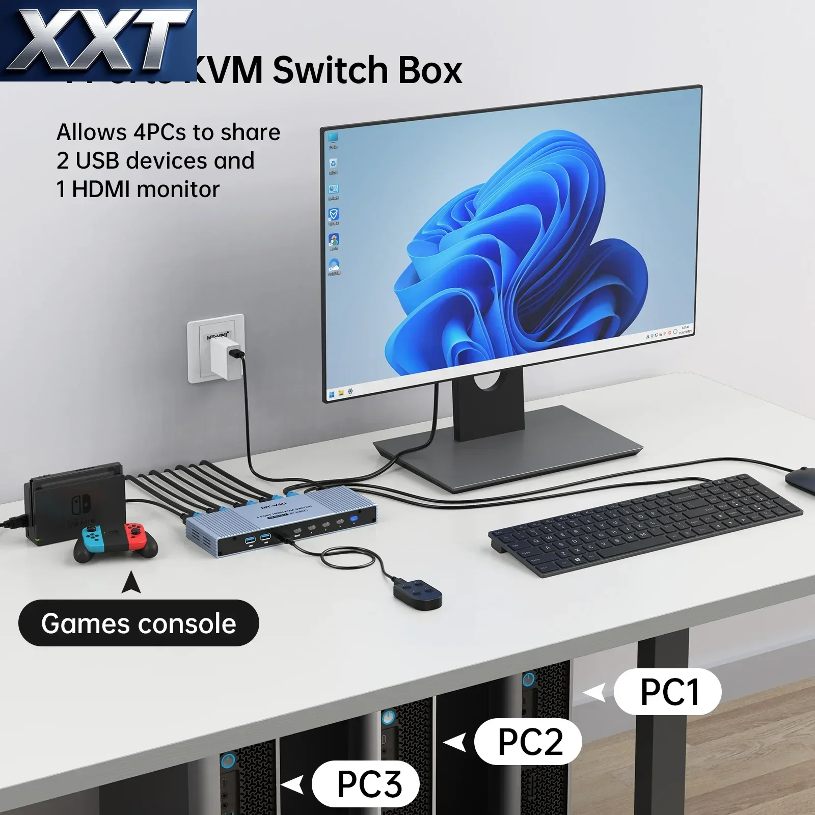 XXT8K 4K HDMI KVM Switch 4 Port 8K 60HZ 4 in 1 Out, MT-VIKI HDMI KVM Switch 8K 60HZ 4K 120HZ 2 in 1 Out 4 in 1 Out, 4X1 2X1