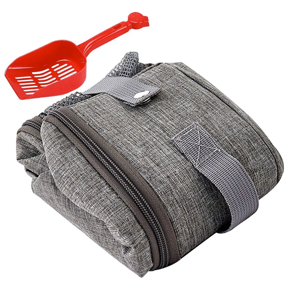 

Large Foldable Cat Litter Box Travel Portable Containers Grey Trays Storage Bin Oxford Cloth Scoop Clean Multi Cats