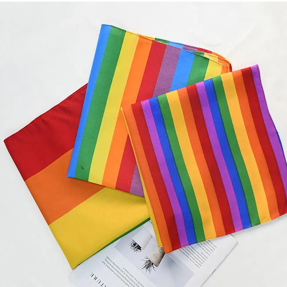 Hot Colorful Rainbow Pocket Square Scarf Bandana Headband Wristband Neck Tie for Gay Lesbian Pride Festival Parade Trendy Style