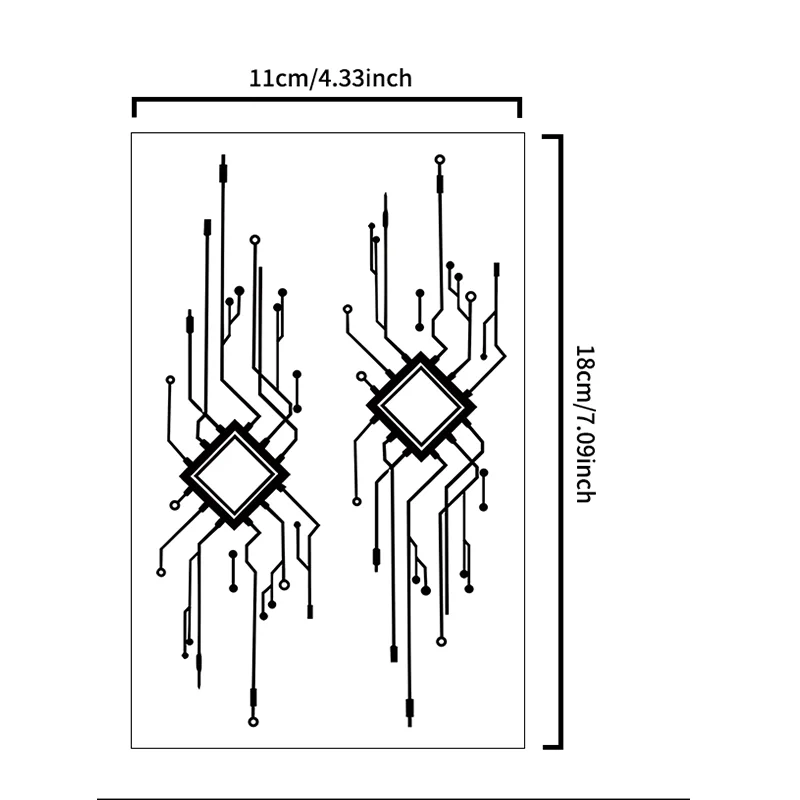 Ontwerp met technologie-thema en chipcircuits, 1 stuks waterdichte tijdelijke tattoo-stickers.