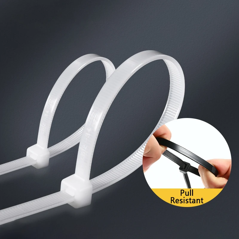 Dasi Kabel Pengunci Otomatis Nilon Hitam Putih 60/80/100/120/150/200/250/300/350 ~ 1500Mm Tali Kunci Kabel Cincin Pengencang Plastik Ritsleting