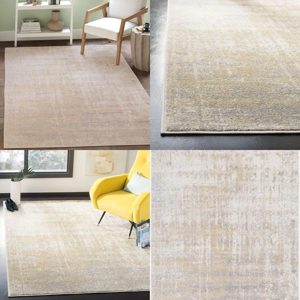 

Современный абстрактный коврик Adirondack — 5 футов1x7 футов, кремовый и золотой, не линяющийся, идеально подходит для гостиных