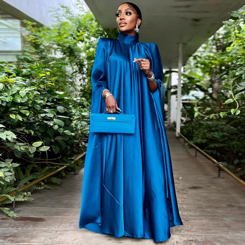 African Party Dresses for Women Evening Elegant Muslim Abaya Dress Dubai Classy Luxury Satin Wedding Long Sleeve Maxi Dress Robe