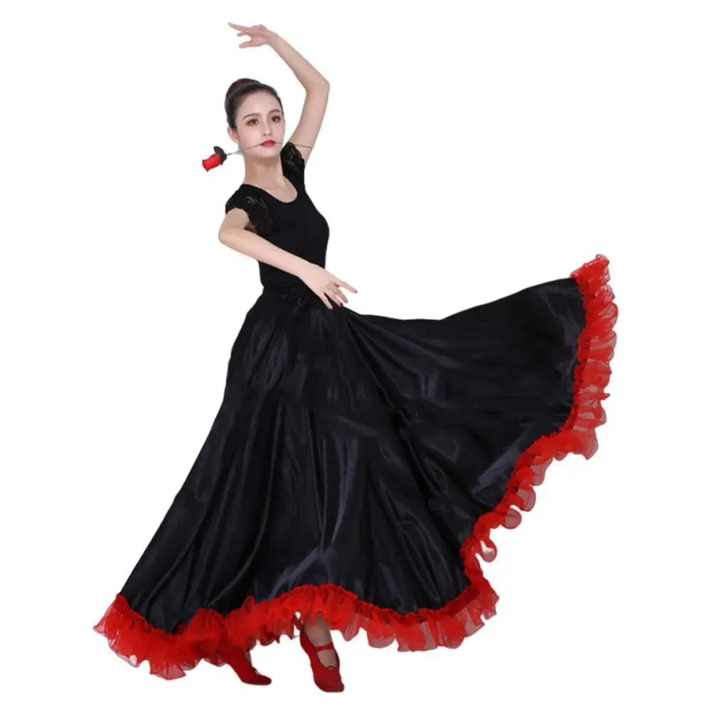 Moda liscia spagnola gonna di flamenco poliestere festa costumi di danza del ventre grande altalena sala da ballo danza Paso Doble vestito da ballo donna