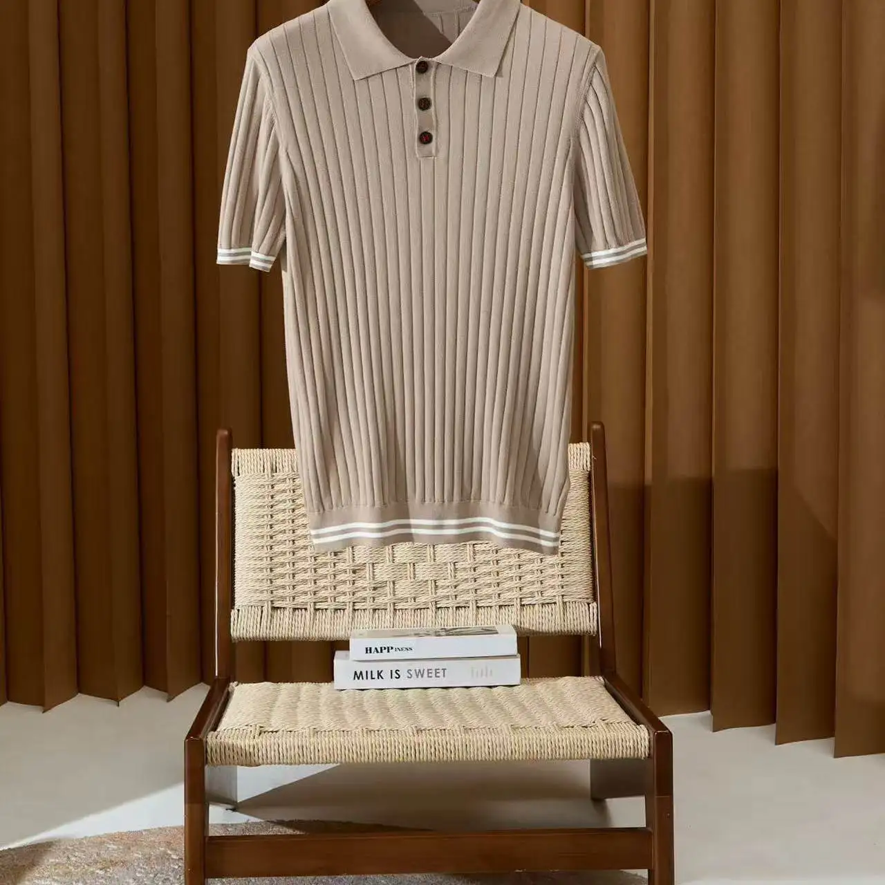 Italy BC casual knitted short-sleeved breathable lapel vertical striped polo shirt
