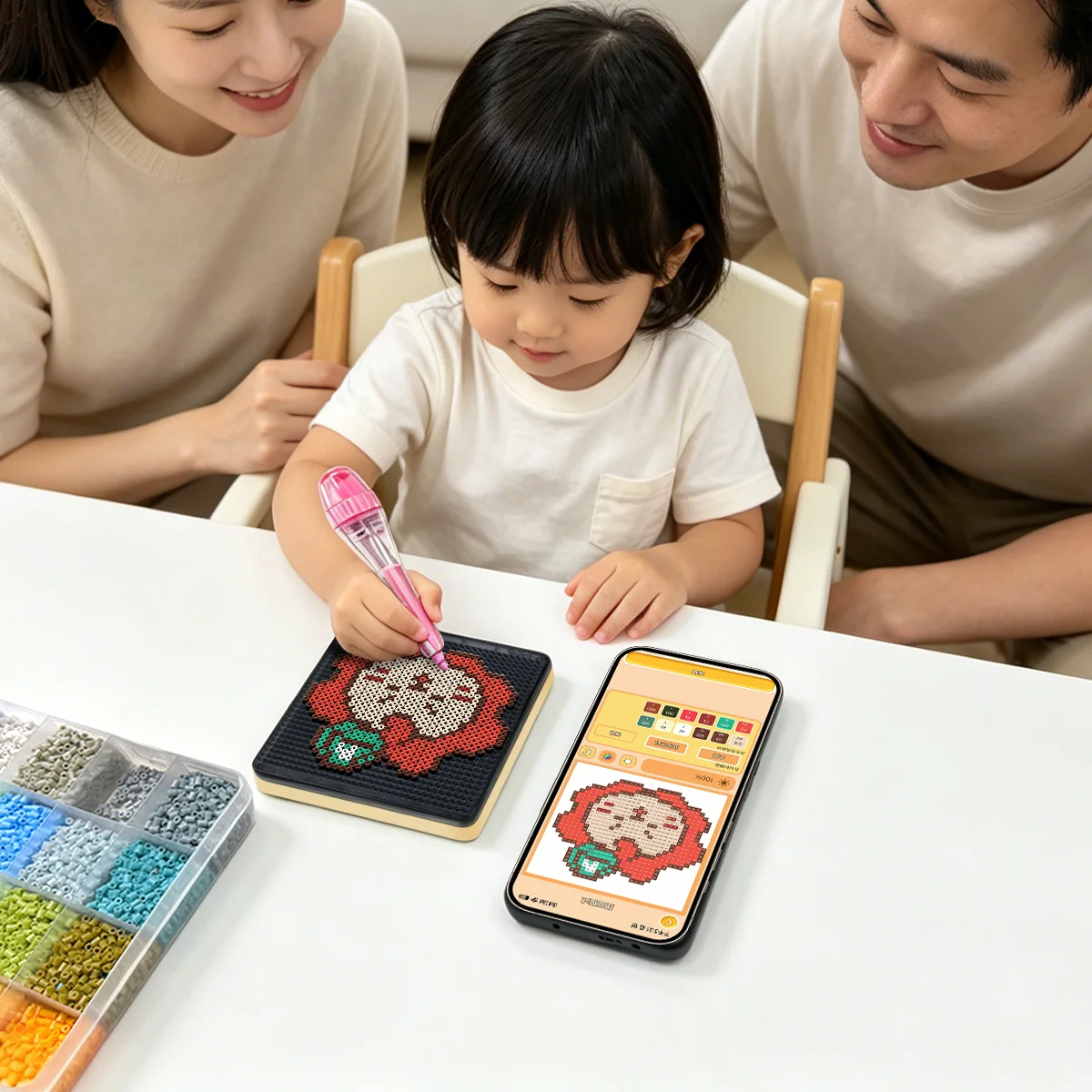 Smart LED Bead Art Board with App Patterns, USB Light Pegboard for Fuse Beads DIY Craft Toys Starter Birthday Gift Set view 5
