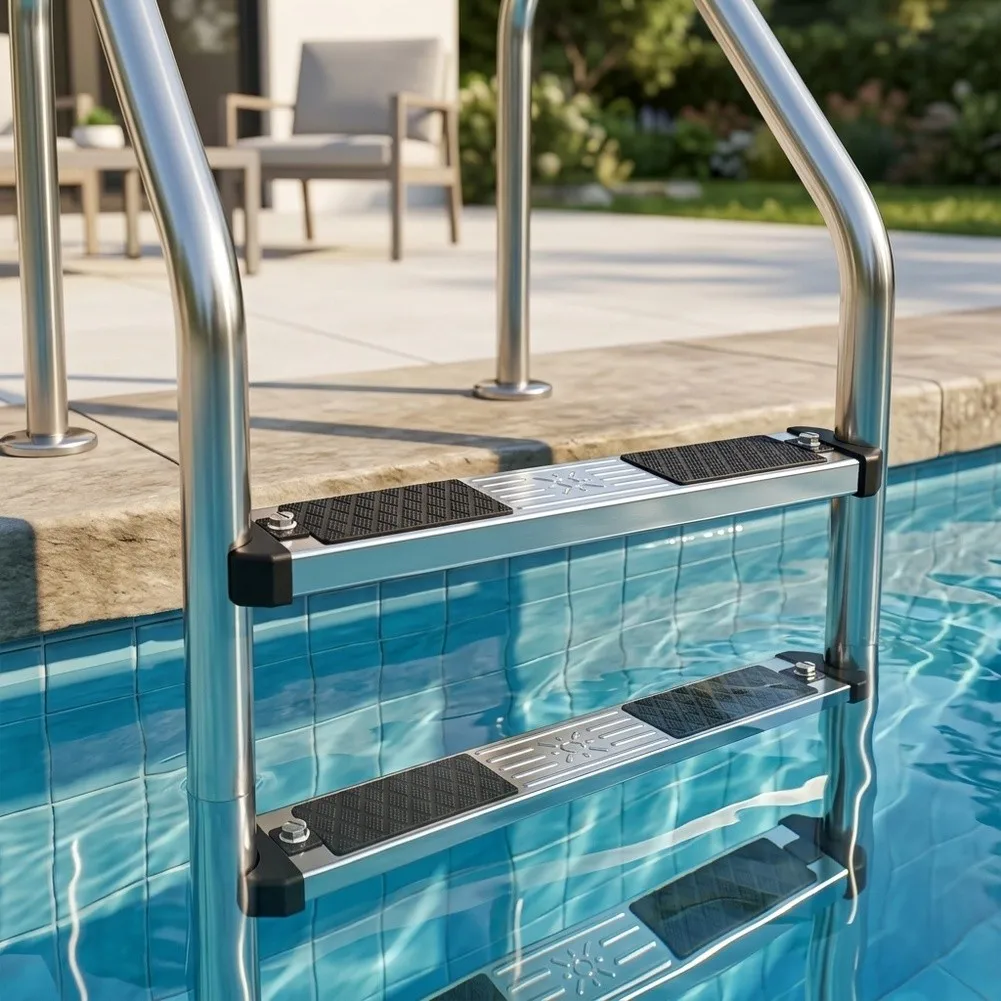 /Stainless /Steel /Pool Ladder Steps Replacement Rung Pedal Non-slip Textured For Surface Easy Install Rust Resistant Black 49x8