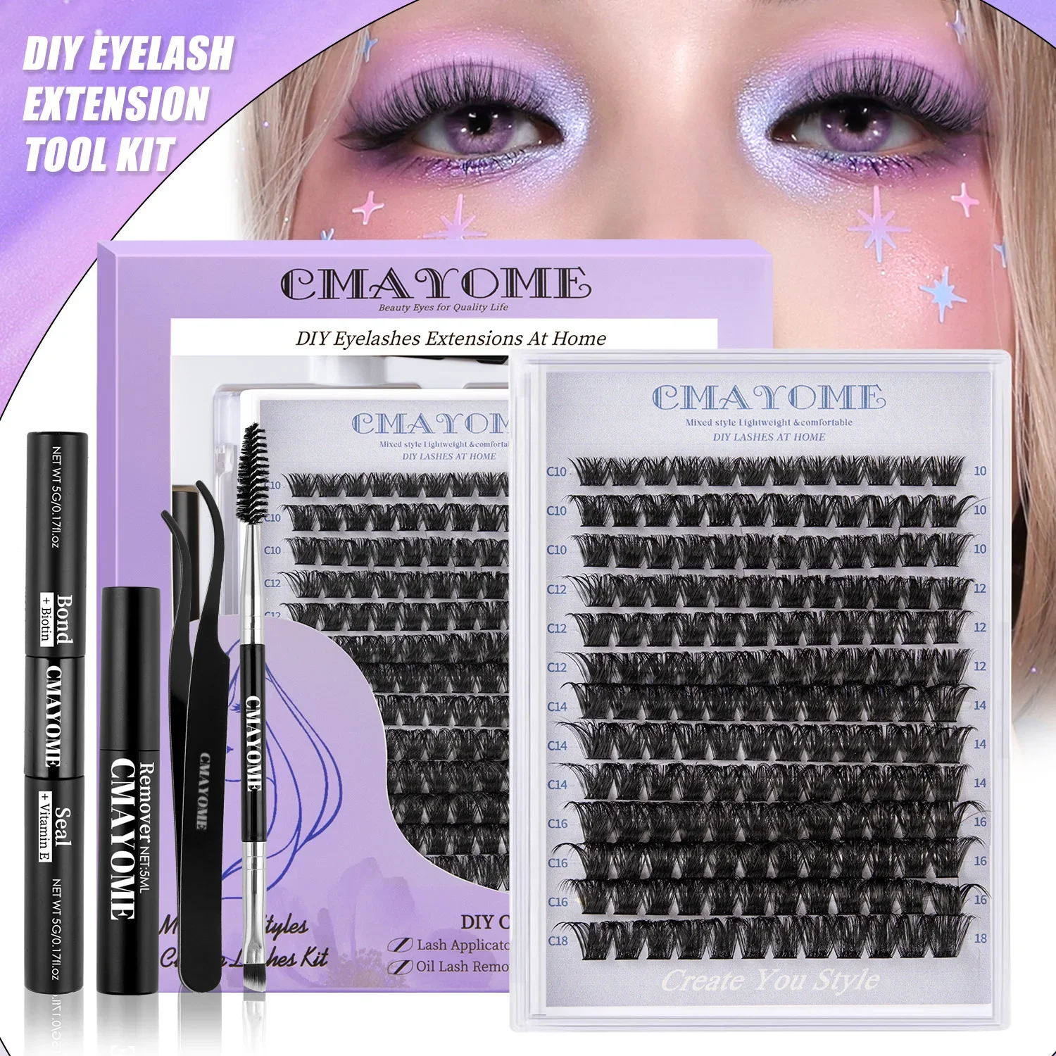 Lash Clusters Kit 168 Pcs DIY Individual 10-18mm Lashes Cluster Thick Eyelashes Extensions Remover Eyelash Natural Wispy Lashes