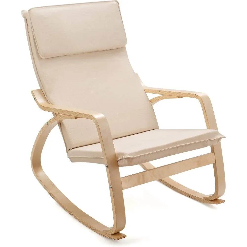 

Rocking Chair with Removable Upholstered Cushion, Stable Wooden Frame Relaxing Modern Leisure Armchair Suitable for Living Room