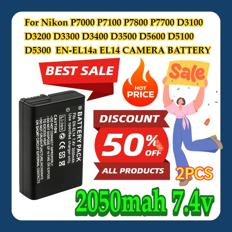 

Для Nikon P7000 P7100 P7800 P7700 D3100 D3200 D3300 D3400 D3500 D5600 D5100 D5300 2050 мАч EN-EL14a EL14 АККУМУЛЯТОР ДЛЯ КАМЕРИ EN-EL14