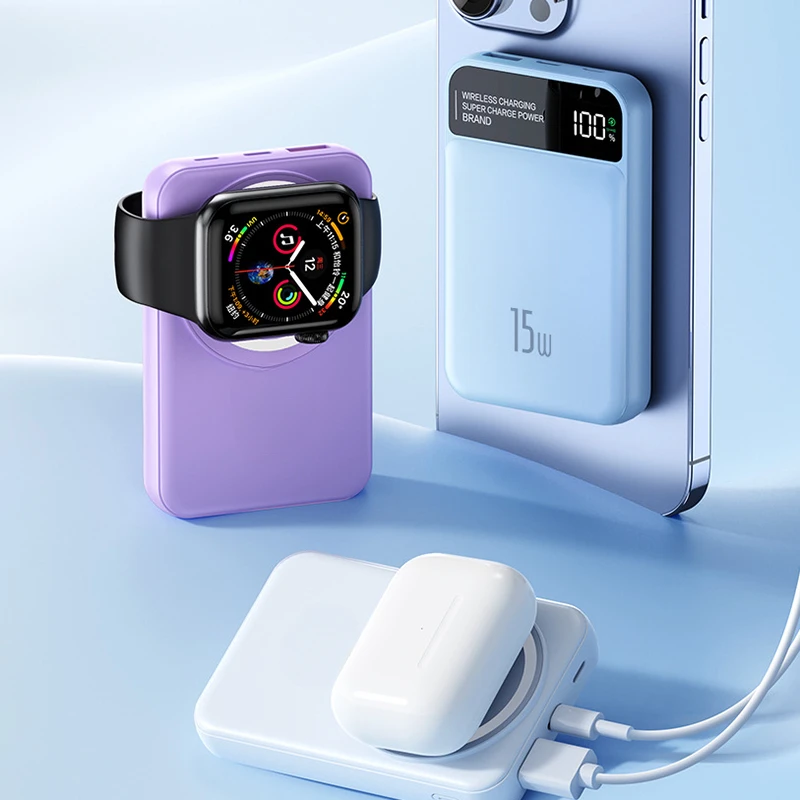 For Apple IWatch IPhone Samsung 10000mAh Magnetic Power Bank Wireless 22.5W Fast Charger Portable External Spare Battery