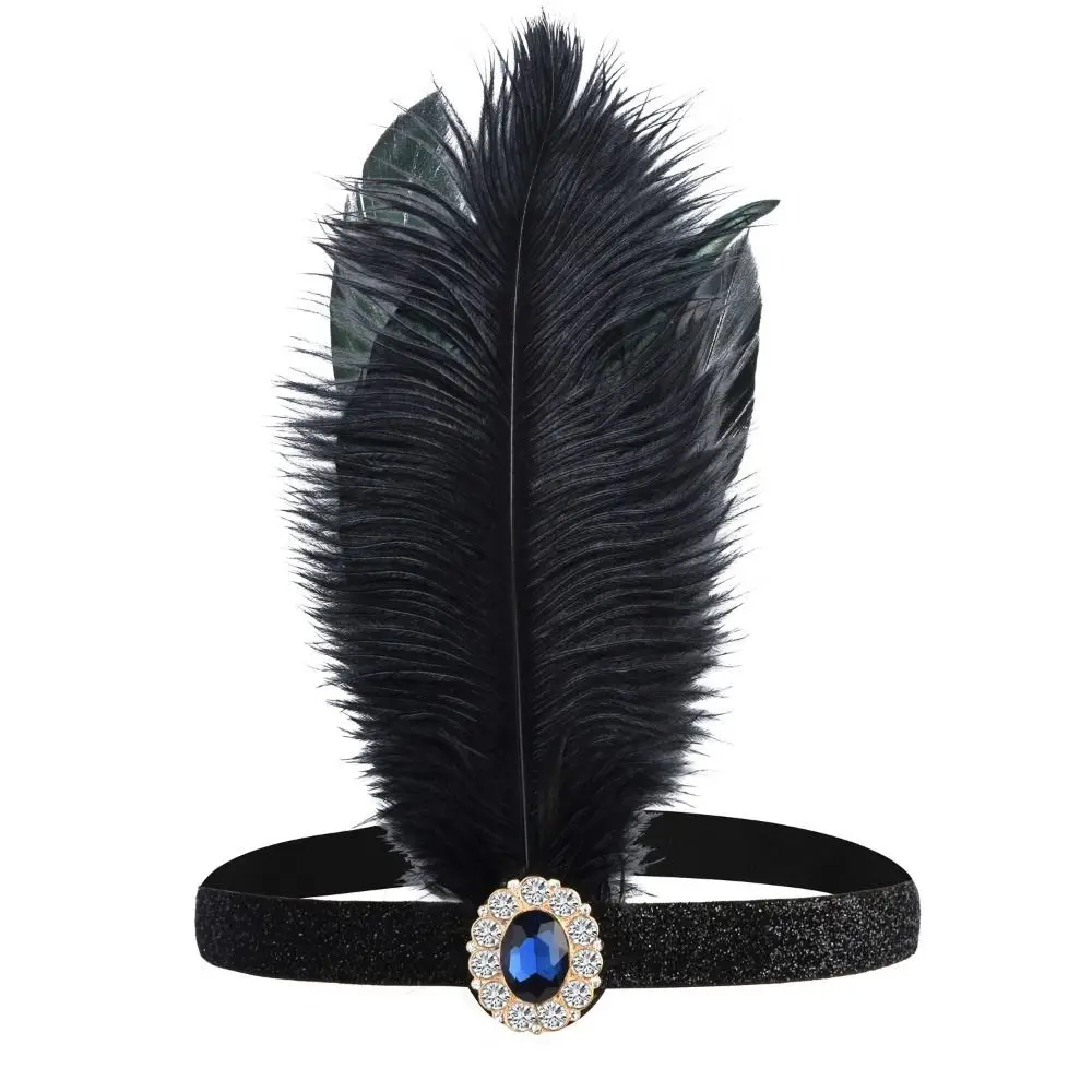 Diamond Feather Headwear para Mulheres, Masquerade Hair Band, Black Tassel Hairband, Cosplay Dress Headwear, Maquiagem Party Hair Accessories