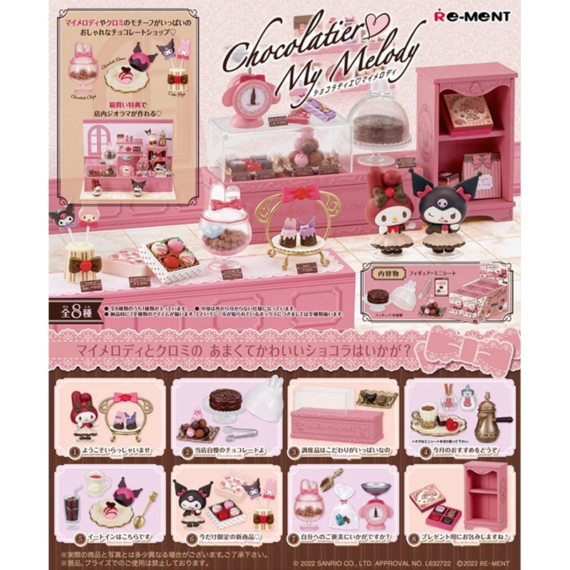 

8pcs/set Cartoon RE-MENT Sanrioed Kuromi My Melody Hellokittys Cinnamoroll Action Figure Model Toys Gift for Birthday Children