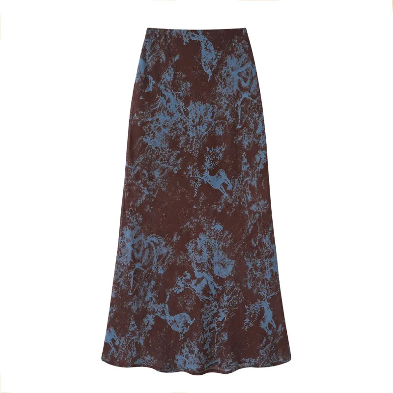 Half length skirt 2026 summer blend print thin cut oblique fish tail half length skirt for women