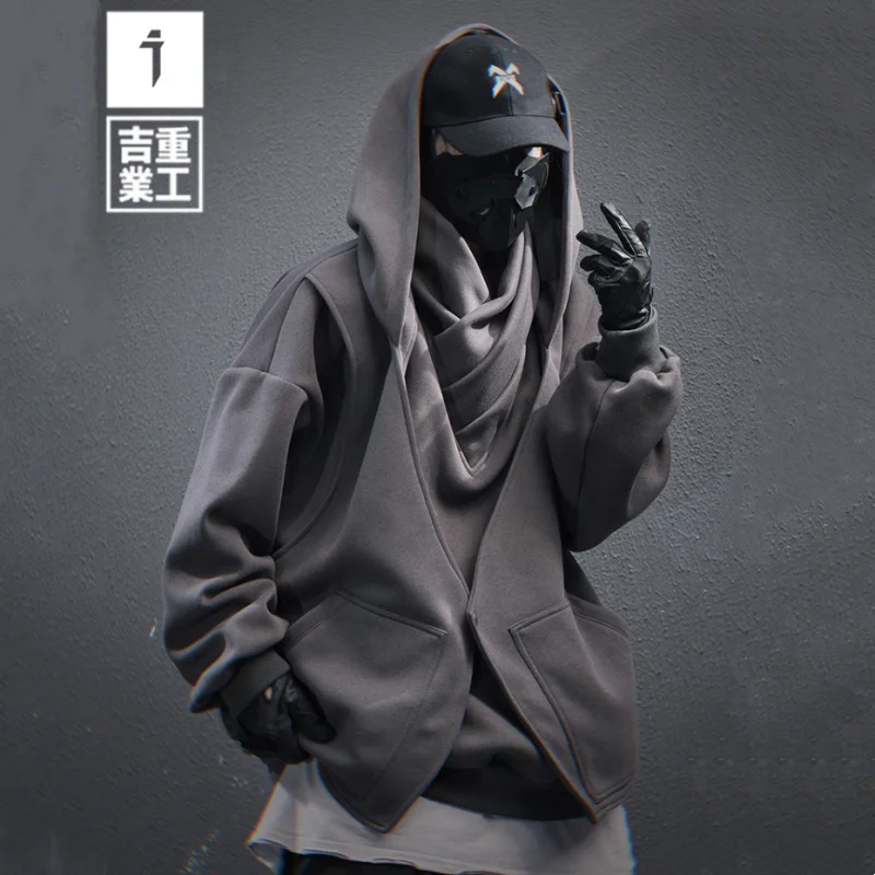 Spring New Arrvial Fake Two Piece Techwear Style Turtleneck Hoodies Men Y2K High Street Tactical Function Long Sleeve Tops