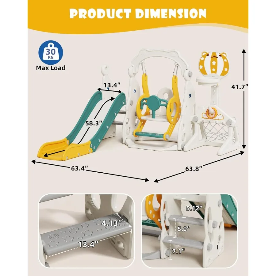 Ensemble toboggan et balançoire 6 en 1 pour tout-petits, ensemble de jeu d'extérieur pour tout-petits, 13 jouets grimpeurs pour bébés de 1 an, toboggan d'intérieur