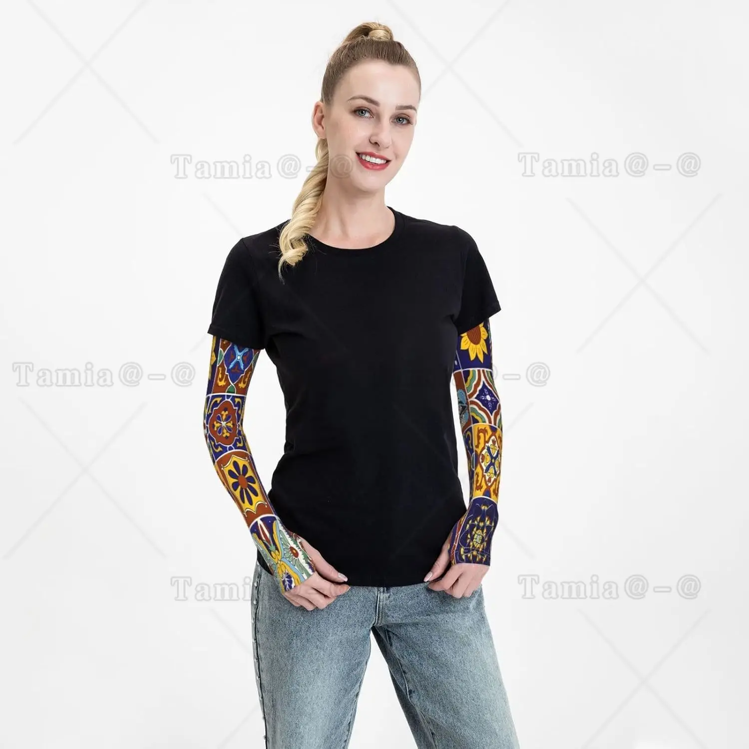 Mexican Talavera Tile Placemats Arm Sleeves Uv Protection Sun Unisex Sport Ice Silk Sleeves
