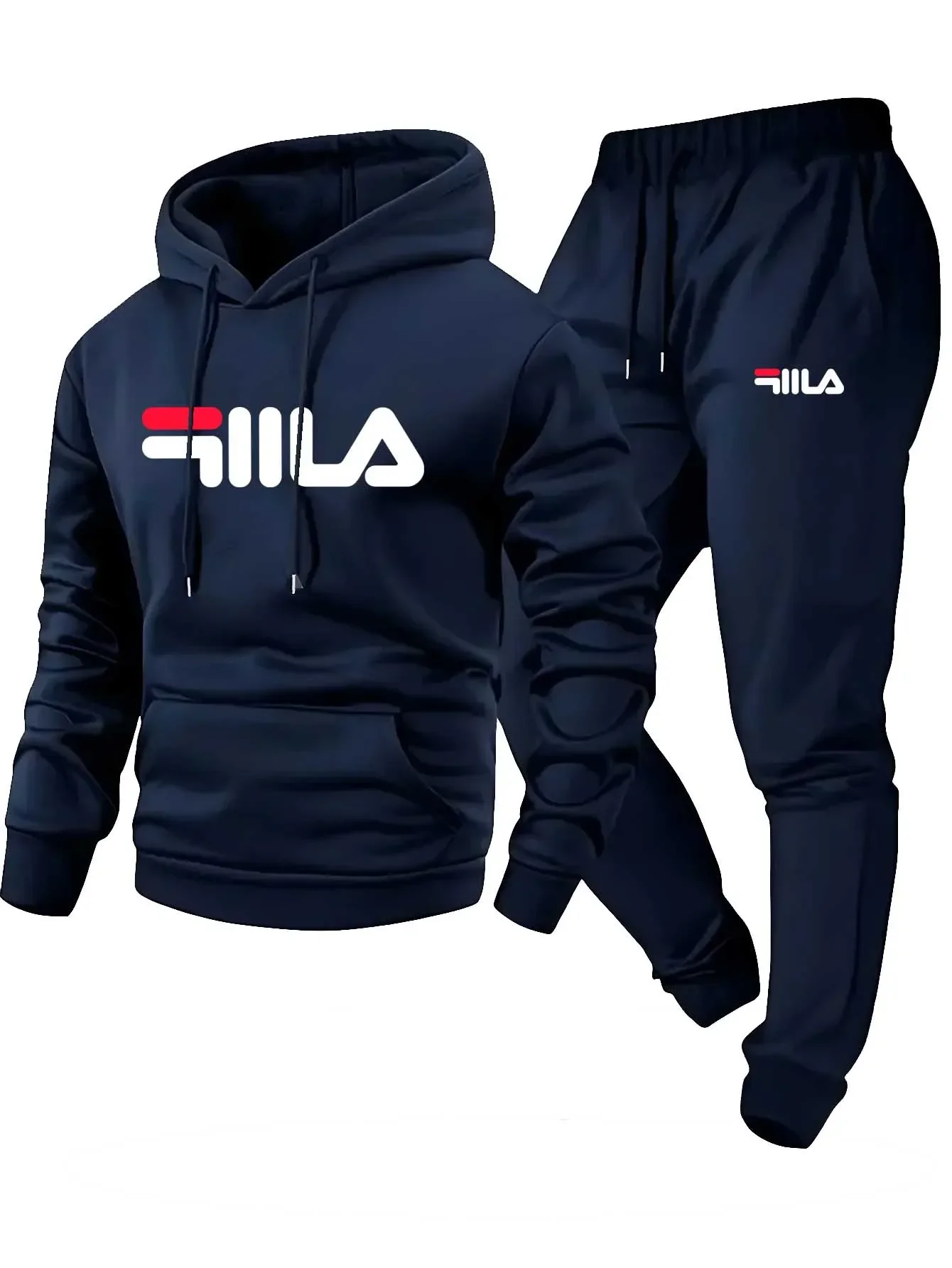 

Men'S Casual Hoodie and Sweatpants Set Black, Loose Fit, Geometric Pattern, Fall/Winter Sportswear, Casual Wear|Hooded Sweatshir