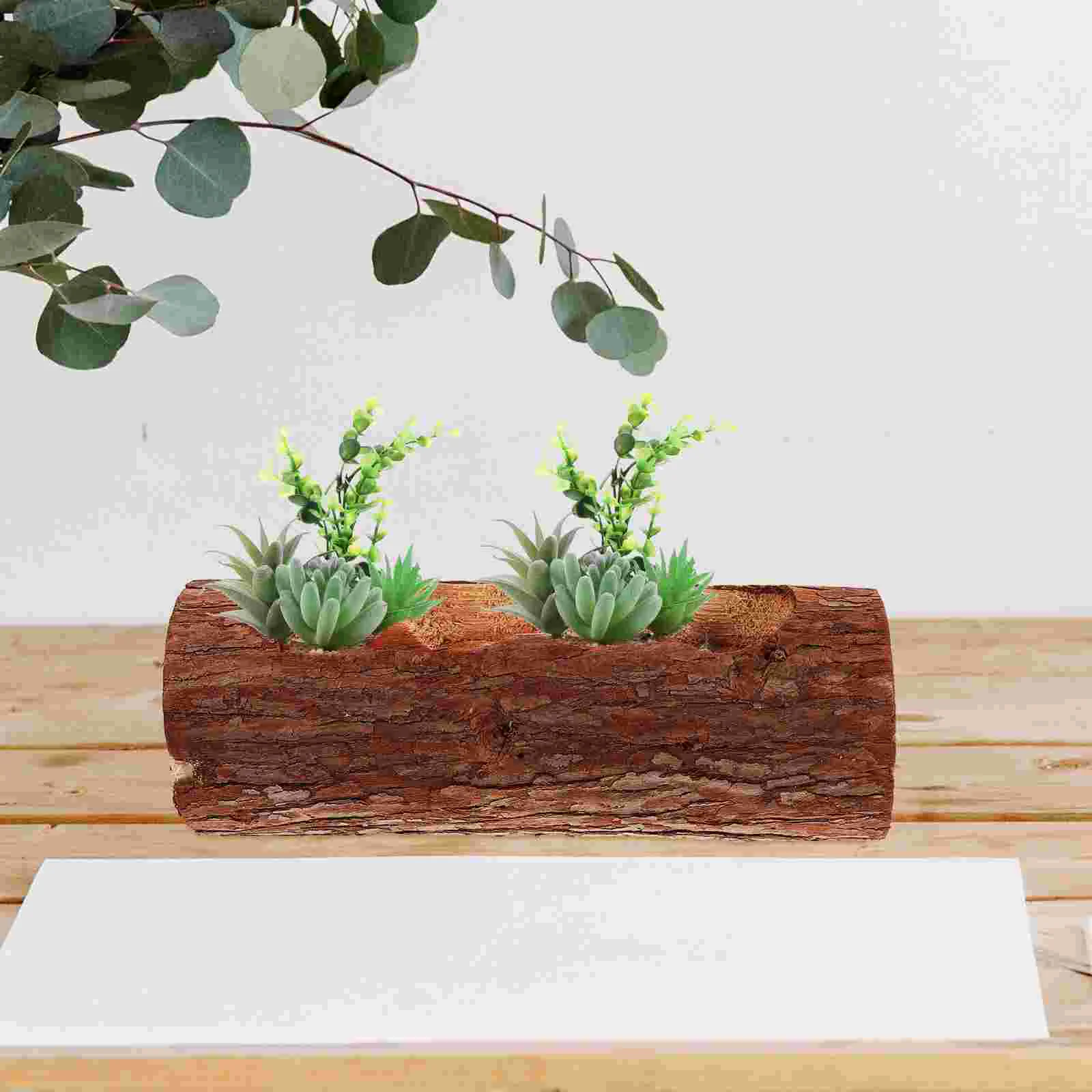 Outdoor Decor Tree Trunk Flower Vase Wooden Rustic Succulent Planter Box Wood Succulent Flower Pot Plant Container Box Retro