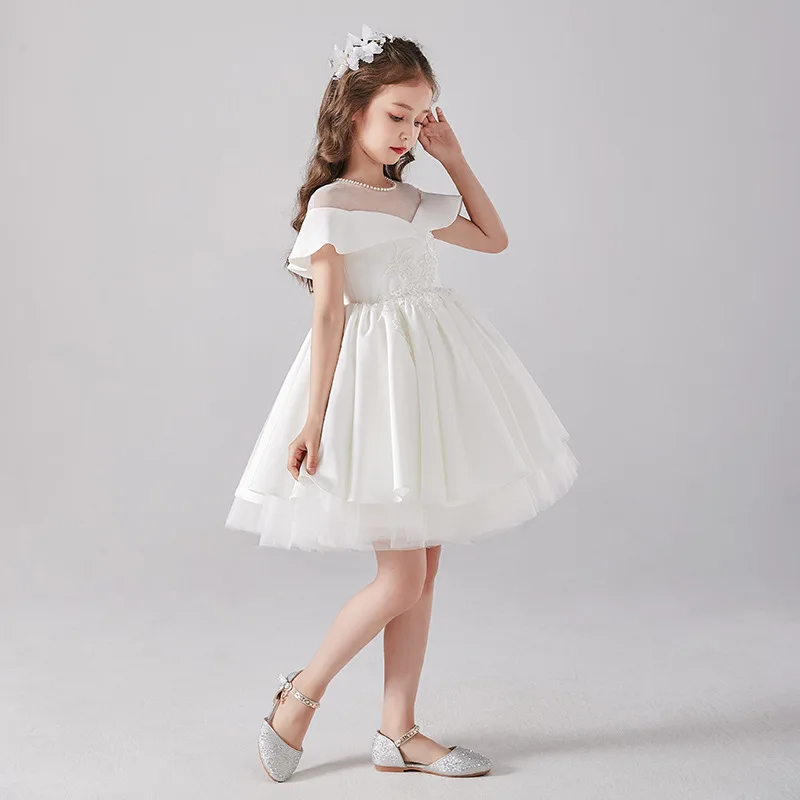 Flower Girls White Dress for Weddings Luxury Short Evening Gowns Children Pageant Elegant Birthday Party Formal Occasion Dresses