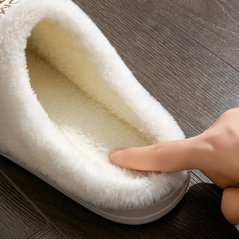 Pantoufles d'hiver en coton pour hommes et femmes, chaussures de sol confortables, antidérapantes, semelle épaisse, diapositives chaudes pour la maison, pantoufles en fourrure pour Couples et femmes