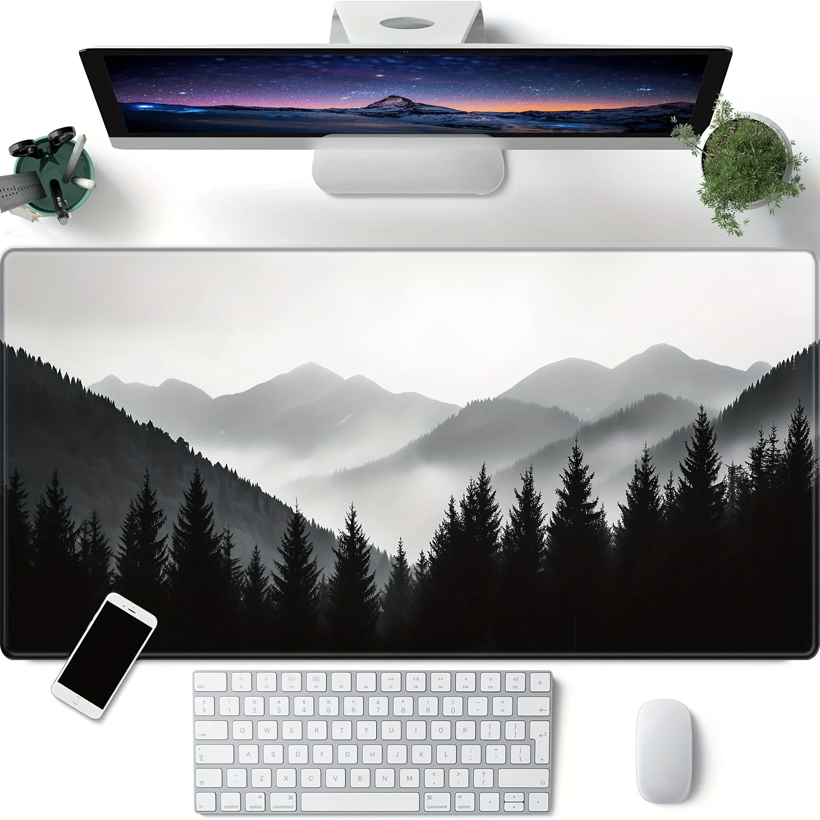 Large Forest Landscape Mouse Pad, Oversized Mouse Pad with Stitched Edges, XXL Keyboard Pad, Suitable for Gaming and Home Use
