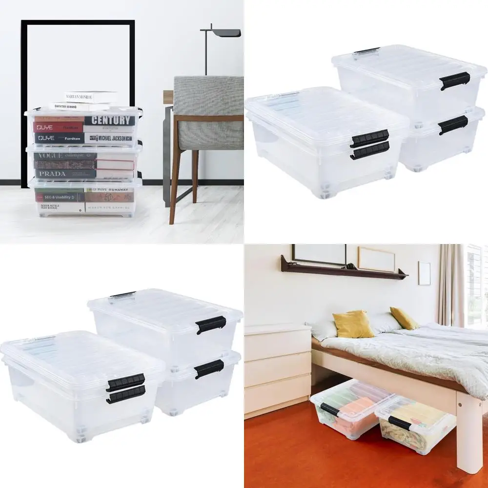 

4-Pack Clear Plastic Storage Bins with Wheels, 20 Quart Under Bed Organizer Boxes