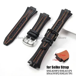 Genuine Leather Watch Strap 15mmx27mm for Seiko SNL017P1 SNL029P2 SNA595P2 SNL021P1 Wristband Sport Bracelets Watch Accessories