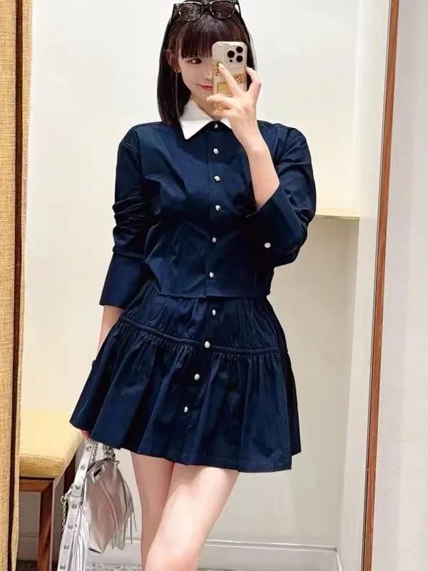 

Long Sve irt Jaet Waist Cinched Ball Gown Skirt Versatile Stand Collar Autumn 2025 Cotton 00% Women's Faion