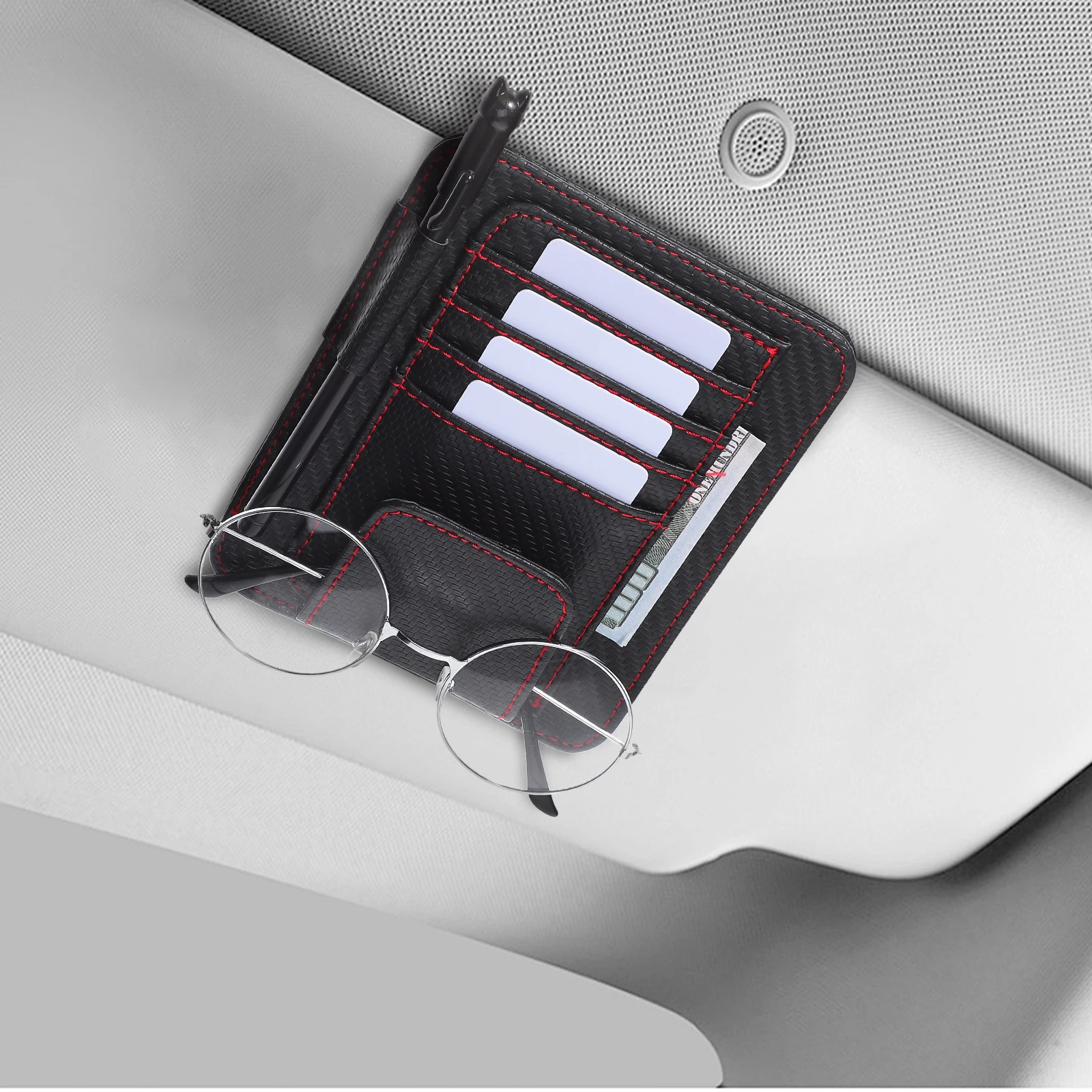 

Black Pu Visor ganizer Large Capacity Storage Folder Documents Cards Truck Accessories Interior Automotive Glare ID