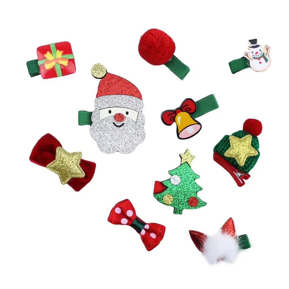 

10 Pcs Christmas Hair Clips Kids Barrettes Baby Hair Accessories Girls Barrettes Stylish Patterns Various Colors Festive