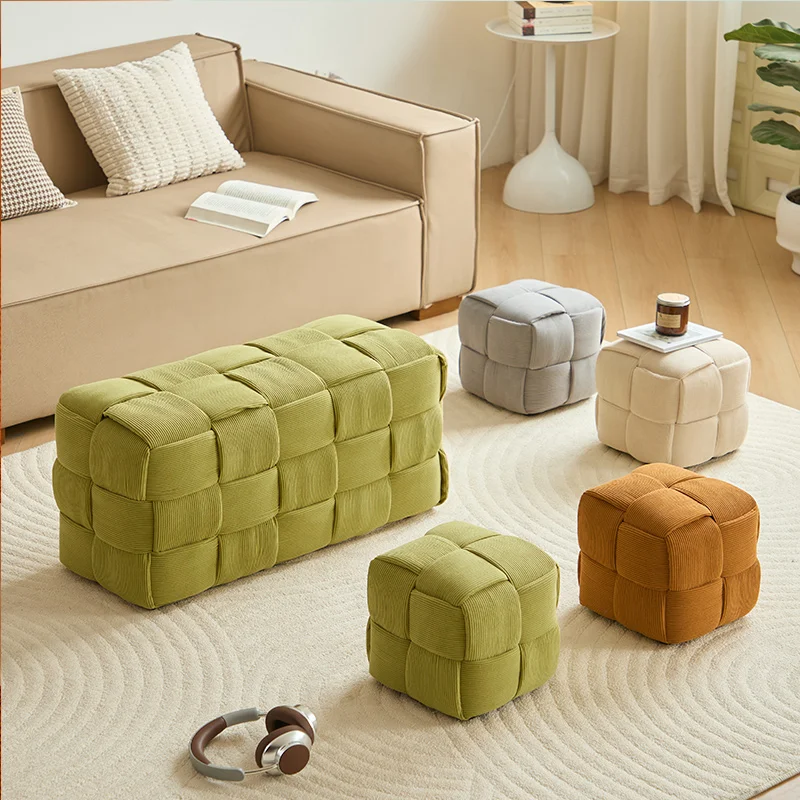 Low stool Home sofa Fabric small square stool Children's bench Solid wood shoe changing stool Internet celebrity creative