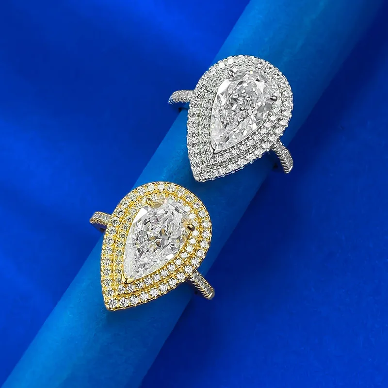 

Sparkling 7x11mm High Carbon Diamond Women's Ring-Gold Plated Promise Wedding Band & Engagement Ring 925 Sterling Silver Jewelry